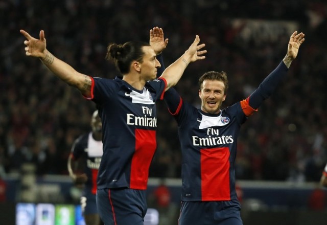 Ibrahimovic និង Beckham ពេលលេងនៅ PSG ជាមួយគ្នា។ រូបថត AFP