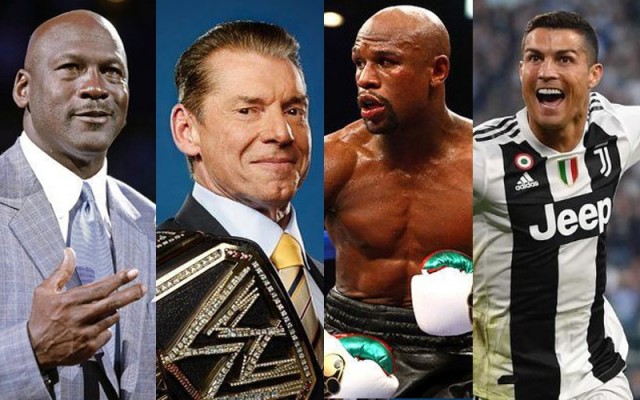 (រាប់ពីឆ្វេង) លោក Michael Jordan, Vince McMahon, Floyd Mayweather និង Cristiano Ronaldo