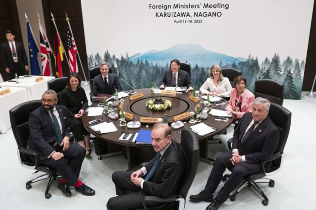 រដ្ឋមន្រ្តីការបរទេសនៃប្រទេសមានសេដ្ឋកិច្ចជឿនលឿនទាំង ៧ (G7)។ រូបភាព AFP